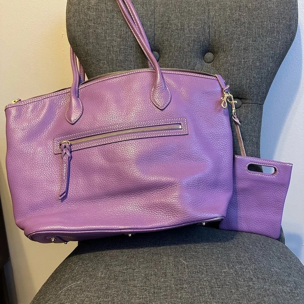 Dooney & Bourke Purple Leather Tote Bag - Picture 2 of 8